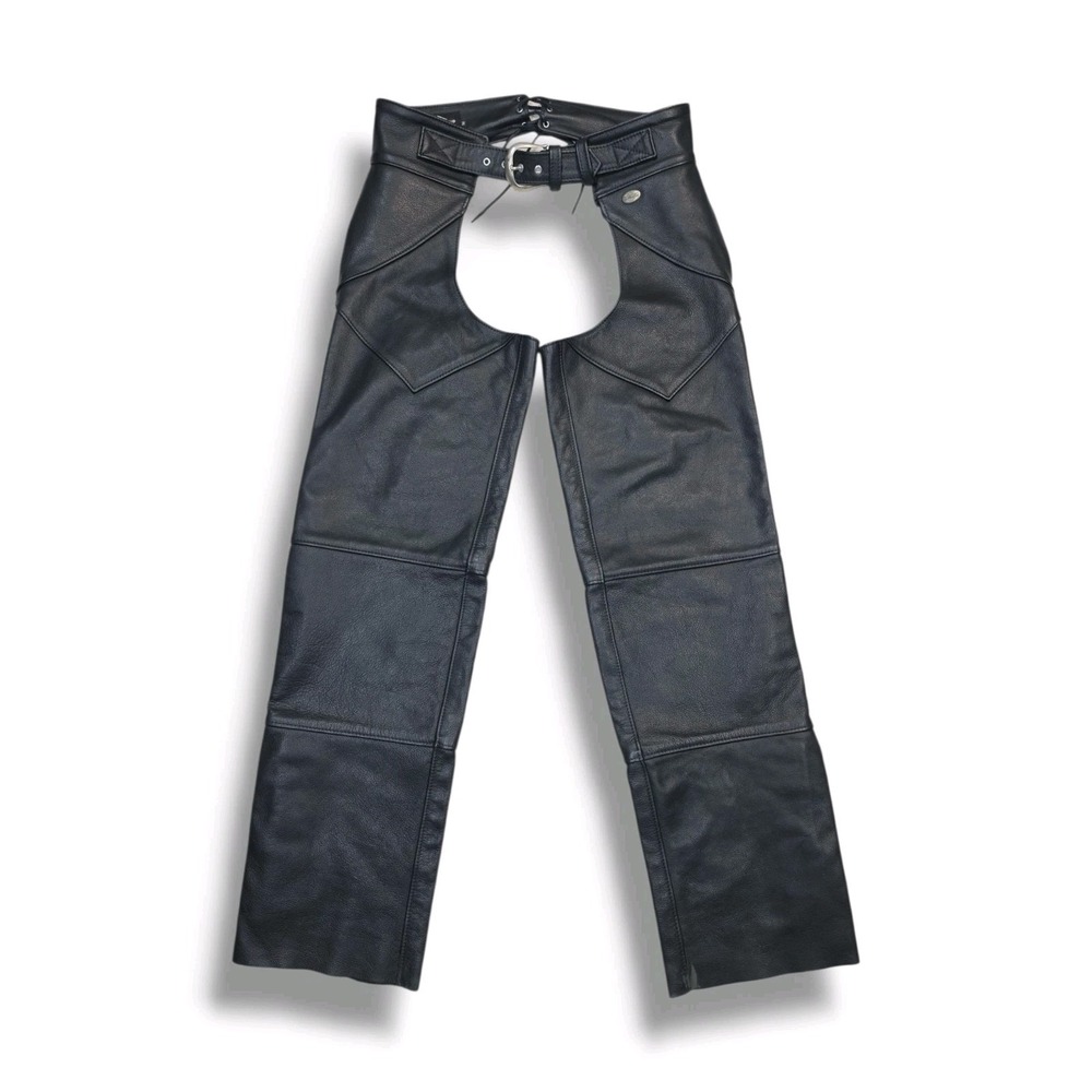 Vintage Harley-Davidson Genuine Black Leather Motorcycle Chaps Size M USA Made